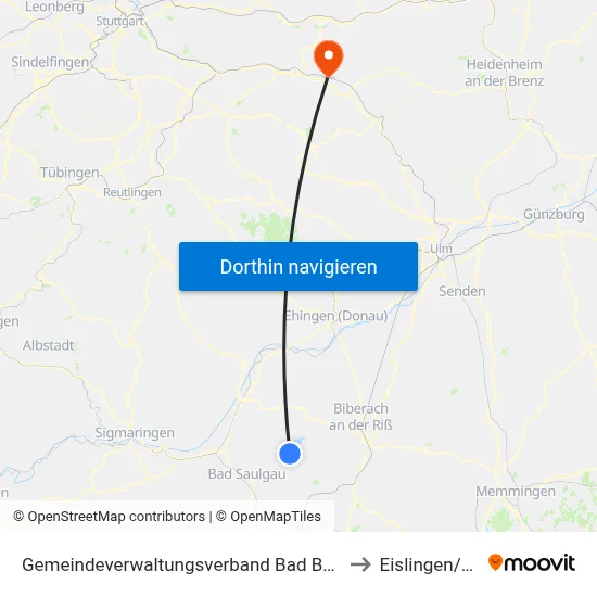 Gemeindeverwaltungsverband Bad Buchau to Eislingen/Fils map