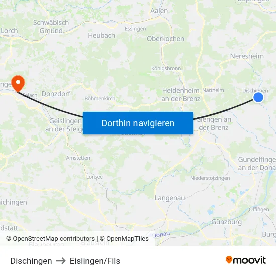 Dischingen to Eislingen/Fils map