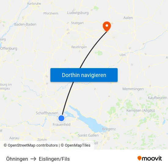 Öhningen to Eislingen/Fils map