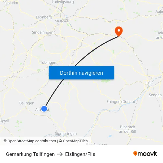 Gemarkung Tailfingen to Eislingen/Fils map
