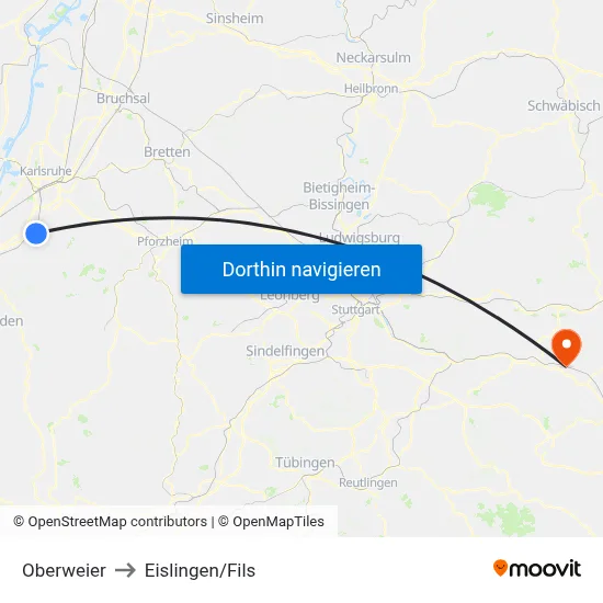 Oberweier to Eislingen/Fils map