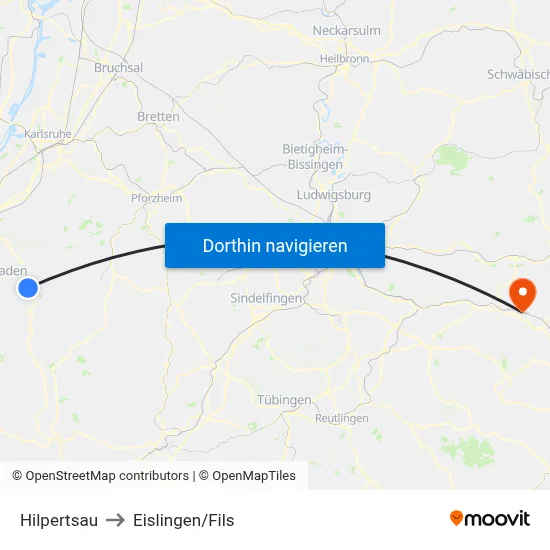 Hilpertsau to Eislingen/Fils map