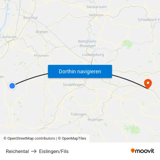 Reichental to Eislingen/Fils map