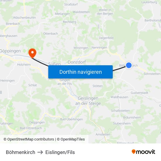 Böhmenkirch to Eislingen/Fils map