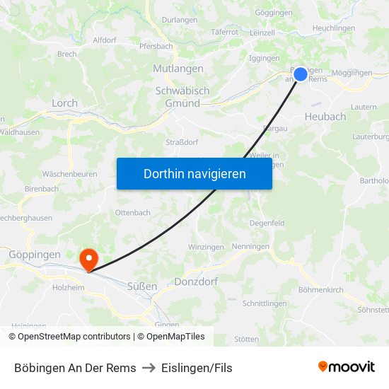 Böbingen An Der Rems to Eislingen/Fils map