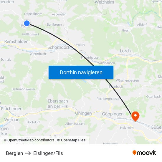 Berglen to Eislingen/Fils map