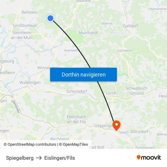 Spiegelberg to Eislingen/Fils map