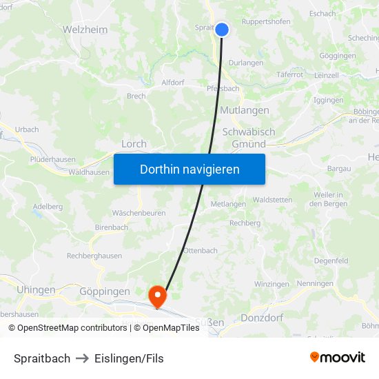 Spraitbach to Eislingen/Fils map