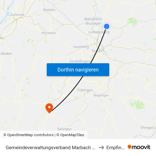 Gemeindeverwaltungsverband Marbach am Neckar to Empfingen map