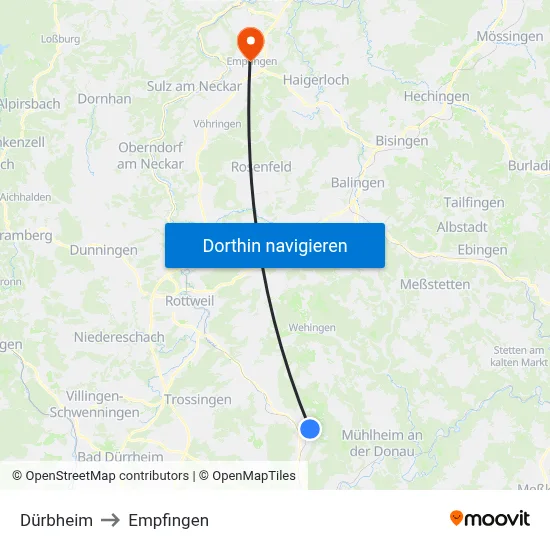 Dürbheim to Empfingen map