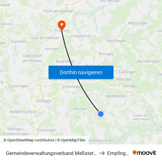 Gemeindeverwaltungsverband Meßstetten to Empfingen map