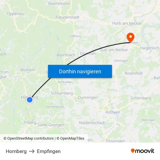 Hornberg to Empfingen map