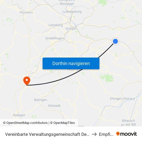 Vereinbarte Verwaltungsgemeinschaft Der Stadt Göppingen to Empfingen map