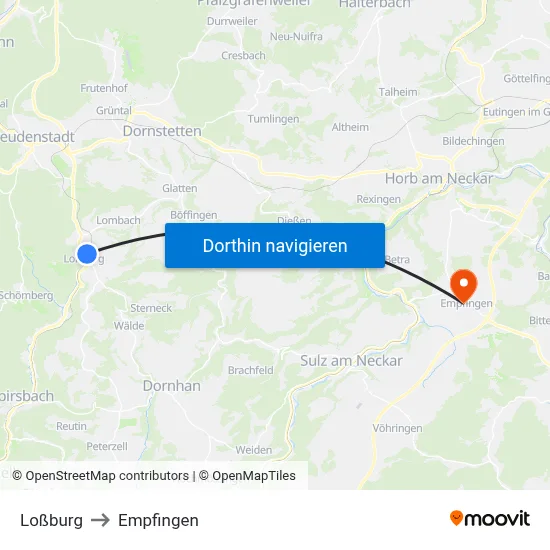 Loßburg to Empfingen map