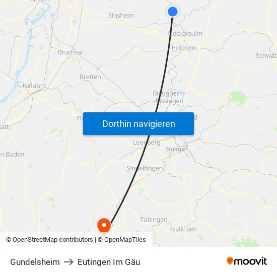 Gundelsheim to Eutingen Im Gäu map