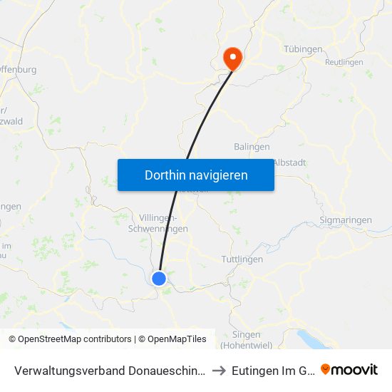 Verwaltungsverband Donaueschingen to Eutingen Im Gäu map
