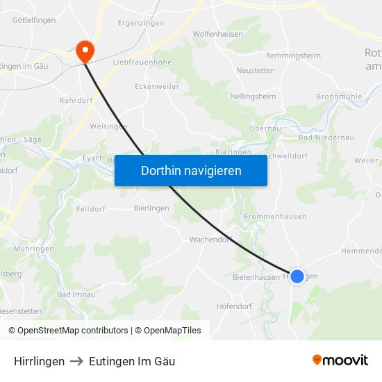 Hirrlingen to Eutingen Im Gäu map