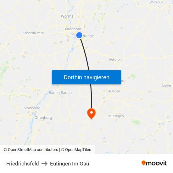 Friedrichsfeld to Eutingen Im Gäu map