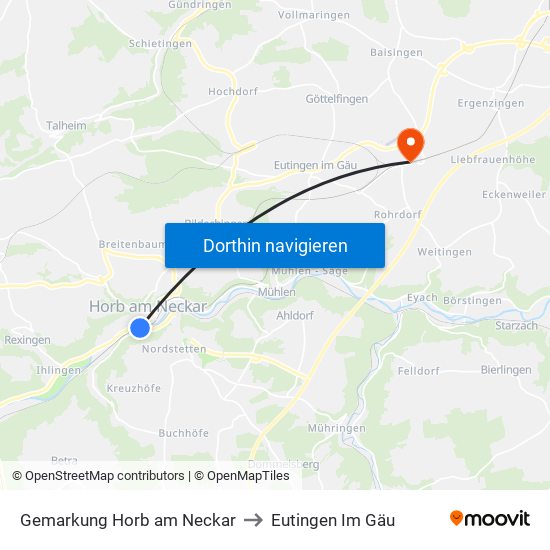 Gemarkung Horb am Neckar to Eutingen Im Gäu map