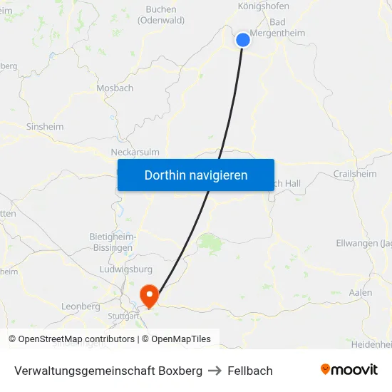 Verwaltungsgemeinschaft Boxberg to Fellbach map