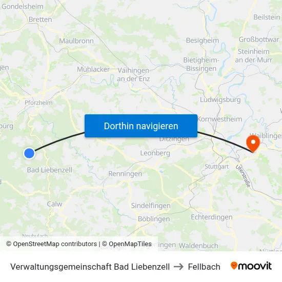 Verwaltungsgemeinschaft Bad Liebenzell to Fellbach map
