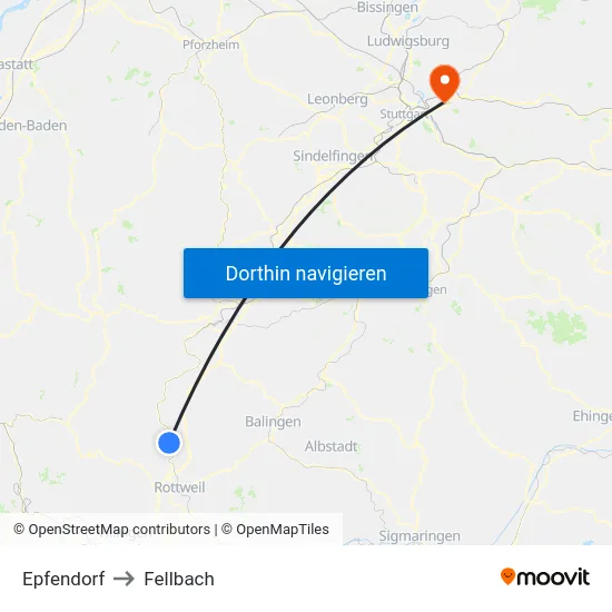 Epfendorf to Fellbach map
