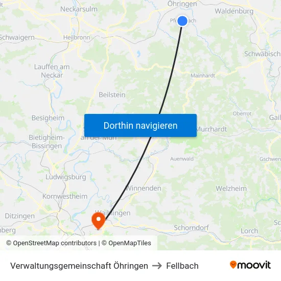 Verwaltungsgemeinschaft Öhringen to Fellbach map