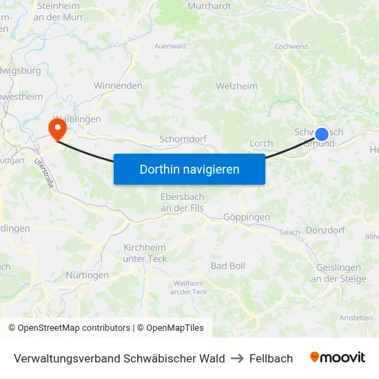 Verwaltungsverband Schwäbischer Wald to Fellbach map