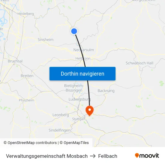 Verwaltungsgemeinschaft Mosbach to Fellbach map