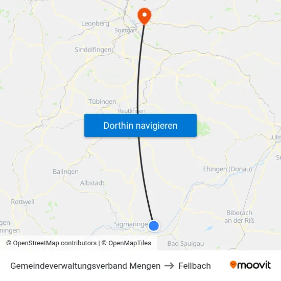 Gemeindeverwaltungsverband Mengen to Fellbach map