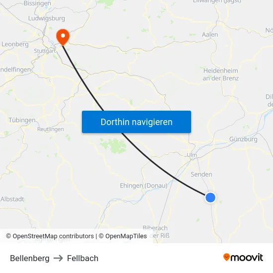 Bellenberg to Fellbach map
