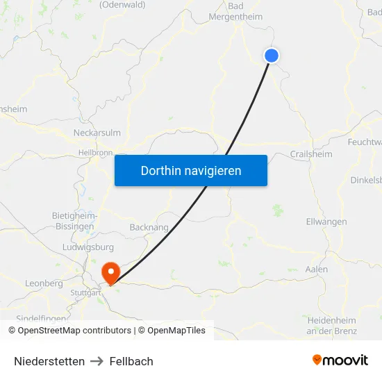 Niederstetten to Fellbach map