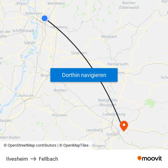 Ilvesheim to Fellbach map