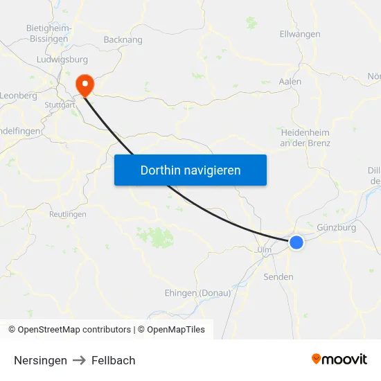 Nersingen to Fellbach map