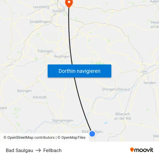 Bad Saulgau to Fellbach map
