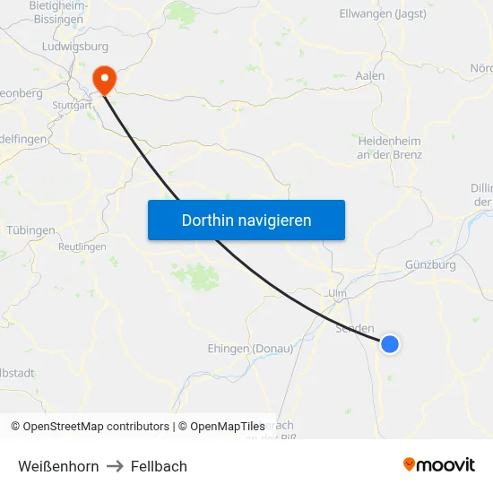 Weißenhorn to Fellbach map