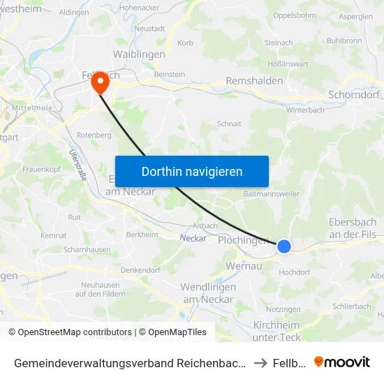 Gemeindeverwaltungsverband Reichenbach An Der Fils to Fellbach map
