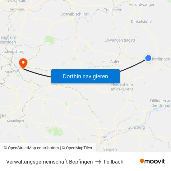 Verwaltungsgemeinschaft Bopfingen to Fellbach map