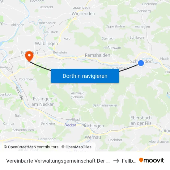 Vereinbarte Verwaltungsgemeinschaft Der Stadt Schorndorf to Fellbach map