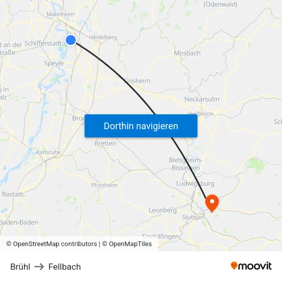 Brühl to Fellbach map