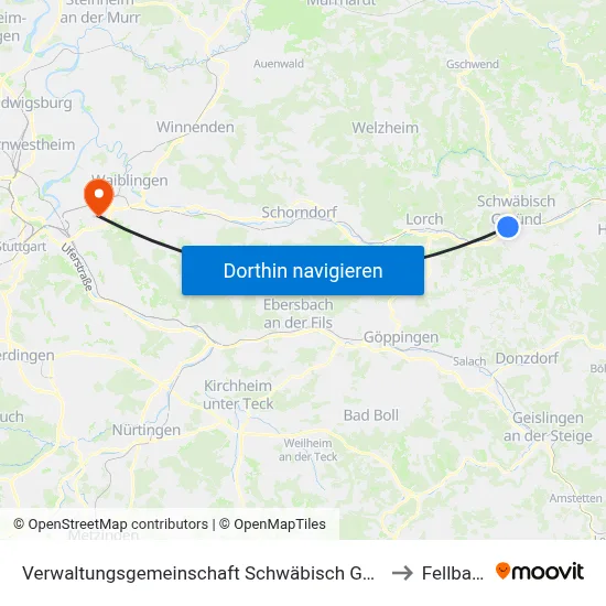 Verwaltungsgemeinschaft Schwäbisch Gmünd to Fellbach map