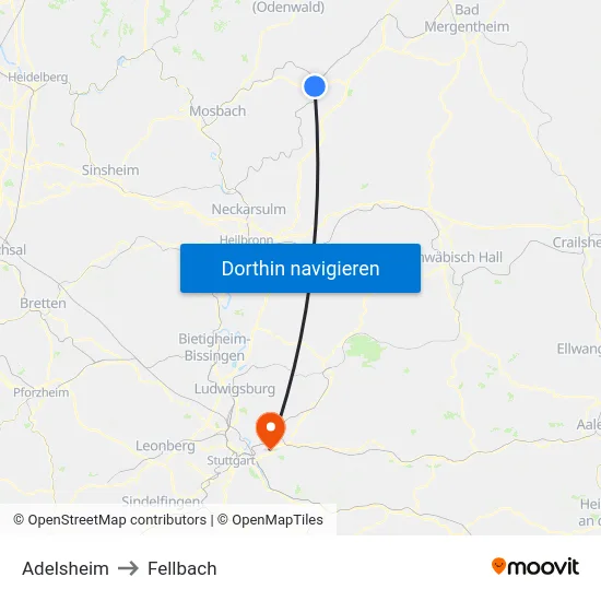 Adelsheim to Fellbach map
