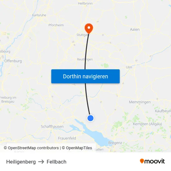 Heiligenberg to Fellbach map