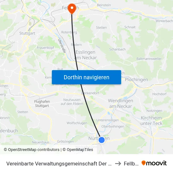 Vereinbarte Verwaltungsgemeinschaft Der Stadt Nürtingen to Fellbach map