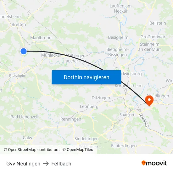 Gvv Neulingen to Fellbach map