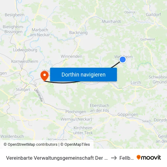 Vereinbarte Verwaltungsgemeinschaft Der Stadt Welzheim to Fellbach map