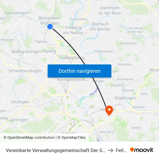 Vereinbarte Verwaltungsgemeinschaft Der Stadt Bietigheim-Bissingen to Fellbach map