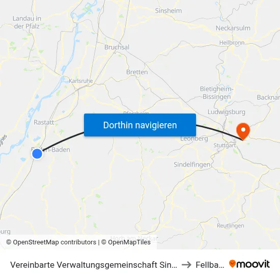 Vereinbarte Verwaltungsgemeinschaft Sinzheim to Fellbach map