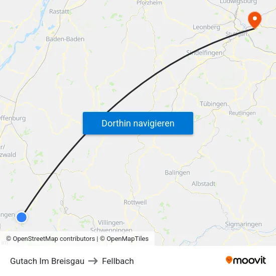 Gutach Im Breisgau to Fellbach map