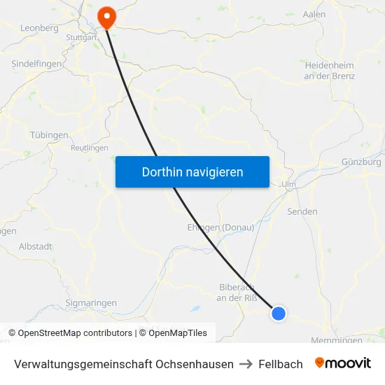 Verwaltungsgemeinschaft Ochsenhausen to Fellbach map